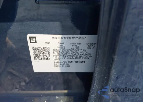 2021 Chevrolet Malibu Fwd Lt из США, поврежденный, VIN 1G1ZD5ST5MF005691